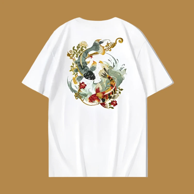 Embroidered Koi Japanese Tee | Black / m