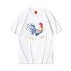 Embroidered Rooster T-Shirt featuring intricate rooster embroidery and traditional Japanese symbolism