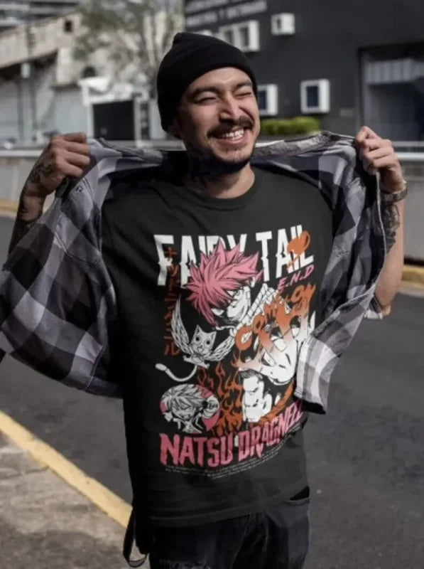 Black t-shirt featuring Natsu Dragneel and Gray Fullbuster from Fairy Tail for fans