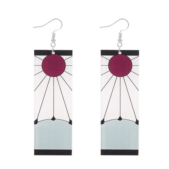 Demon Slayer Hanafuda earrings, yaiba-inspired acrylic drop for anime fans