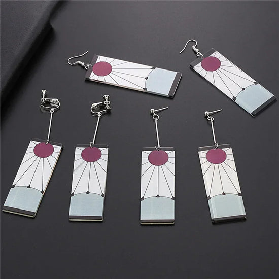 Rectangular Demon Slayer Hanafuda earrings for anime fans in a Yaiba-inspired design