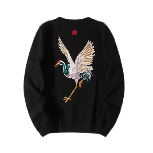 Feathered Crane Japanese Inspired Sweatshirt | Autumn Black / 45-55kg m | Streetwear