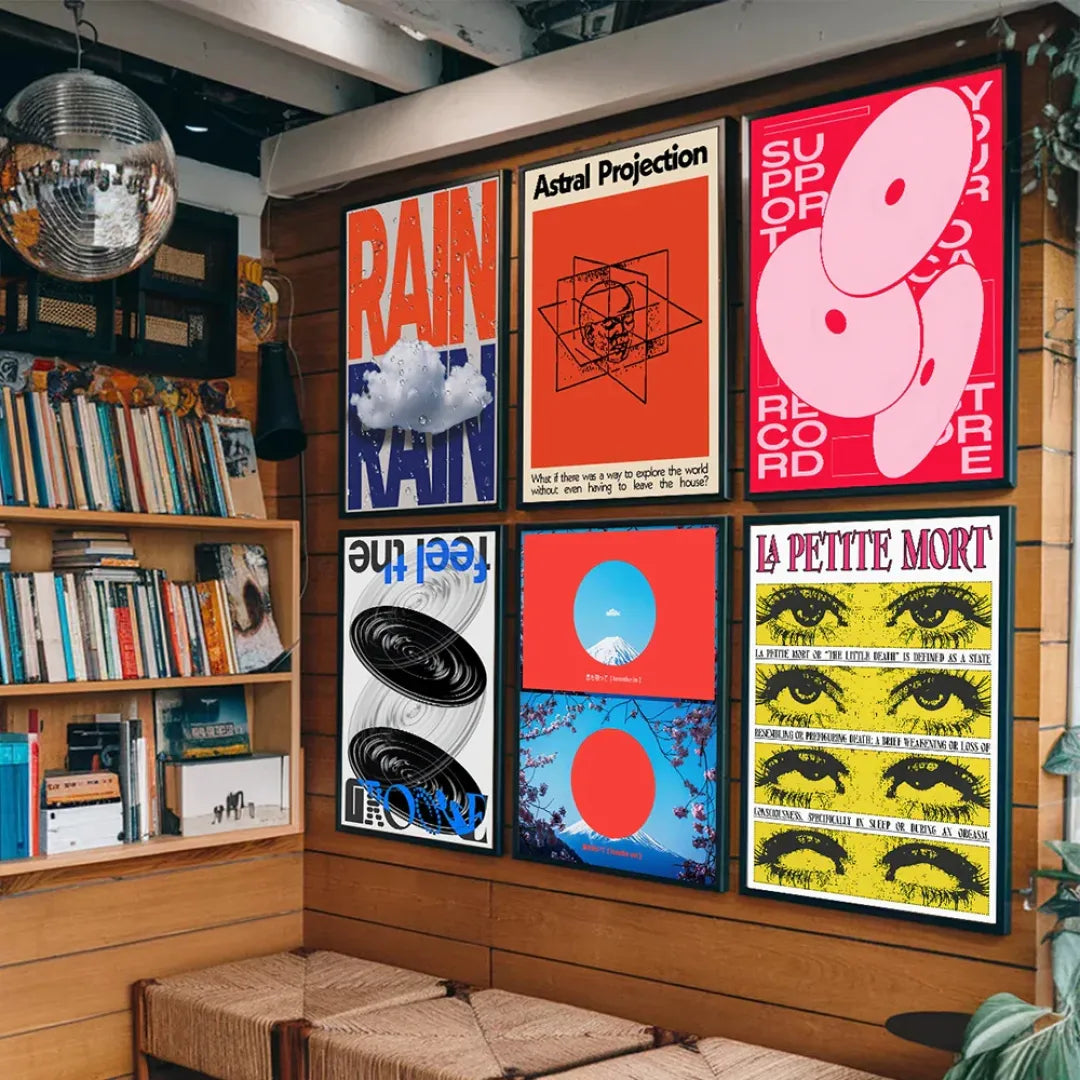 Feel the Groove – Psychedelic Optical Poster (unframed Canvas) | Black / Blue / White / 20x30cm Unframed | Posters