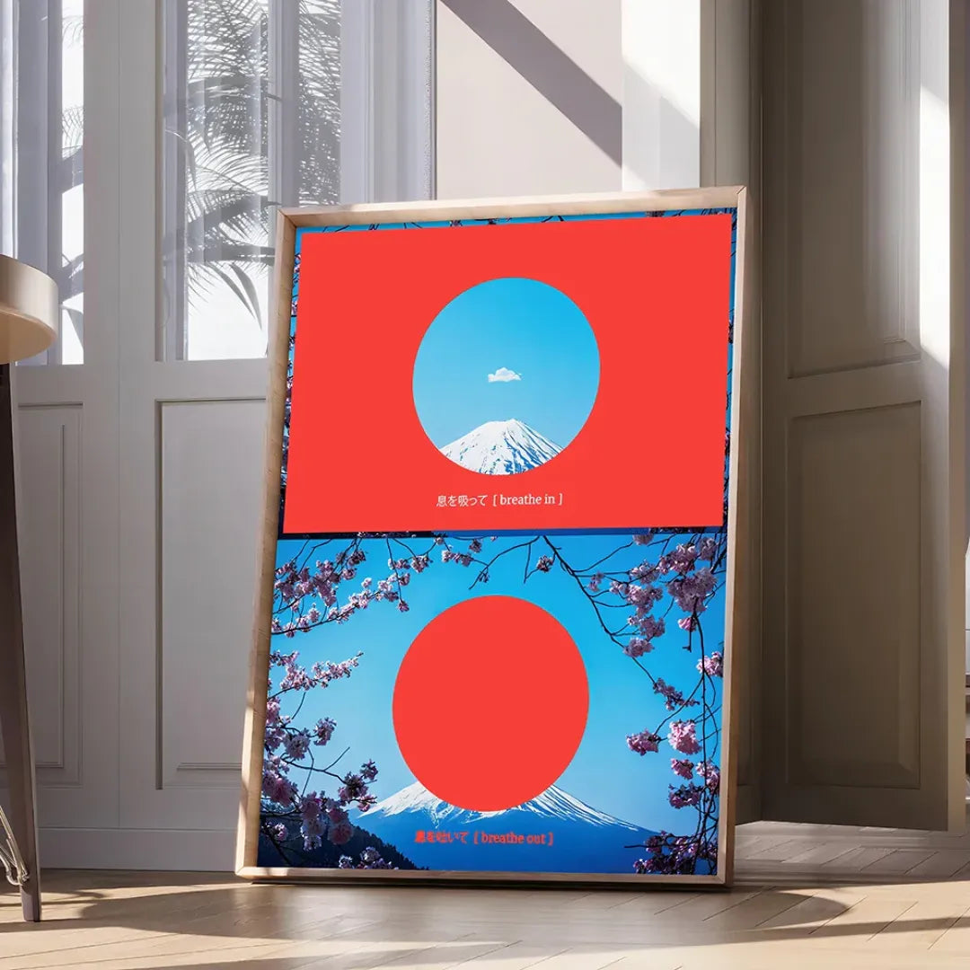 Fuji Breathe in / out – Japanese Abstract Poster (unframed Canvas) | 50x70cm Unframed | Posters & Anime Wall Art