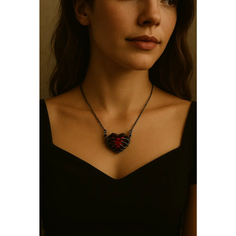 Gothic Ghost Claw Necklace – Red Heart Pendant for Alt Fashion by Free Shipping