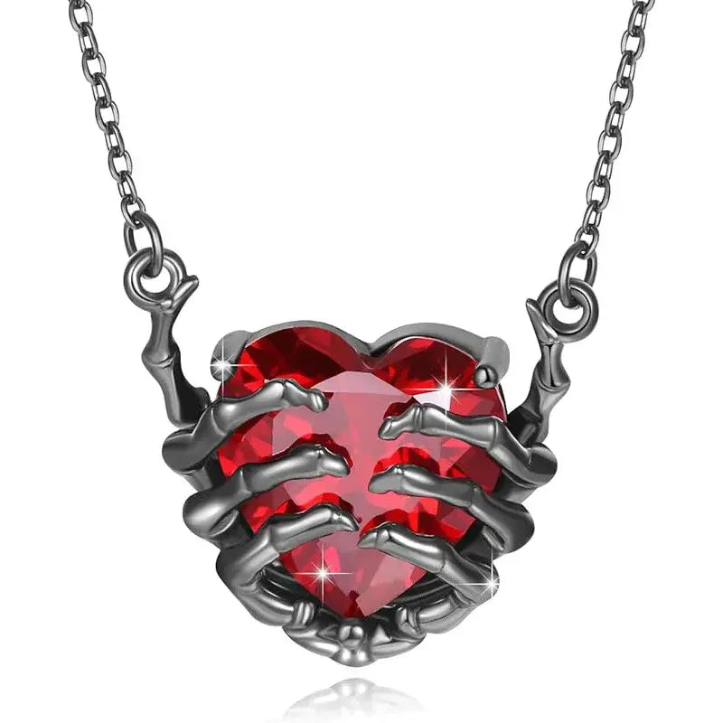 Gothic Ghost Claw Necklace – Red Heart Pendant for Alt Fashion by Free Shipping