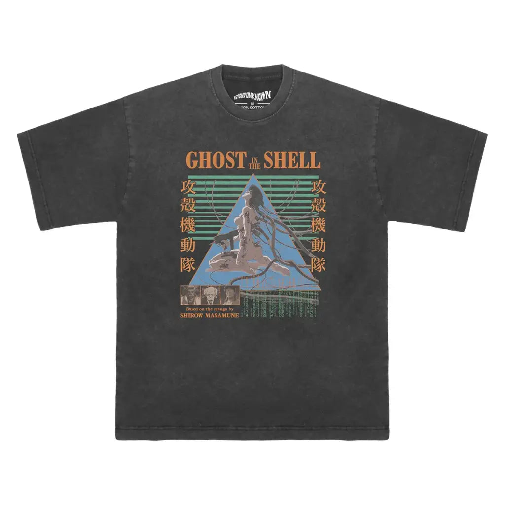 Ghost in the Shell Anime Tee Cyberpunk Classic Graphic Shirt | Washed Black Gray / s | Streetwear