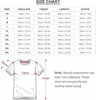 T-shirt size chart for Jujutsu Kaisen Anime graphic tee featuring Gojo Satoru