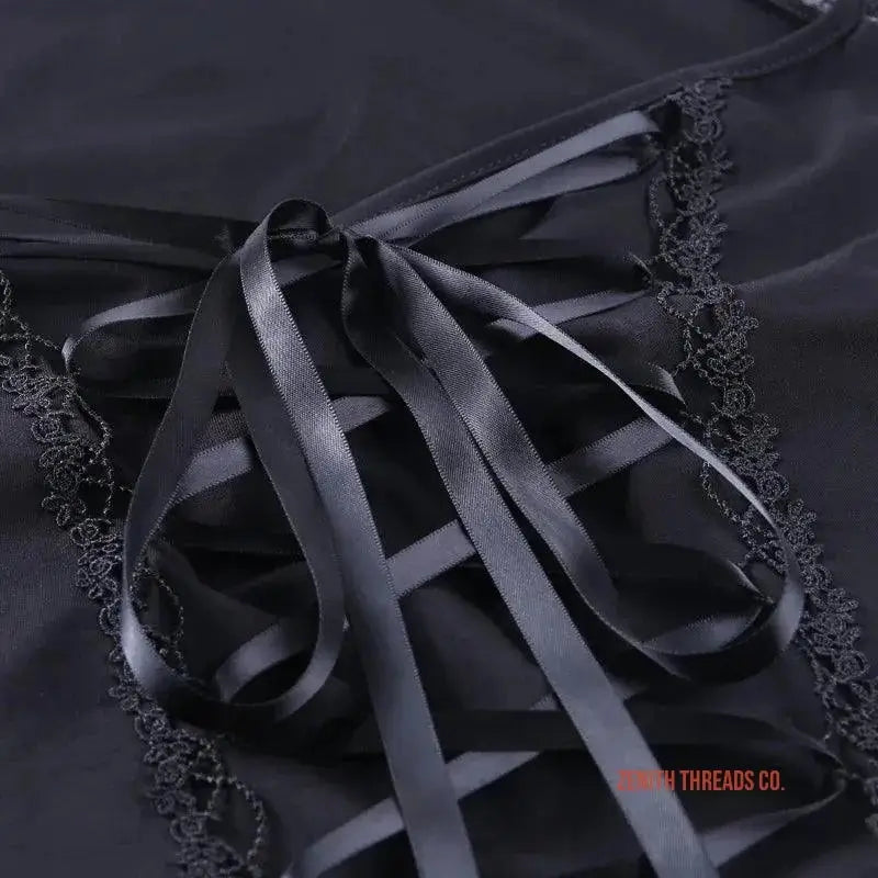 Black satin ribbons with delicate lace trim.