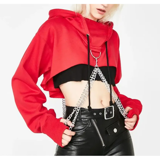 Gothic Cropped Hoodie with Chains – Punk Techwear Top | Zenith Threads Co. hoodie By Free shipping