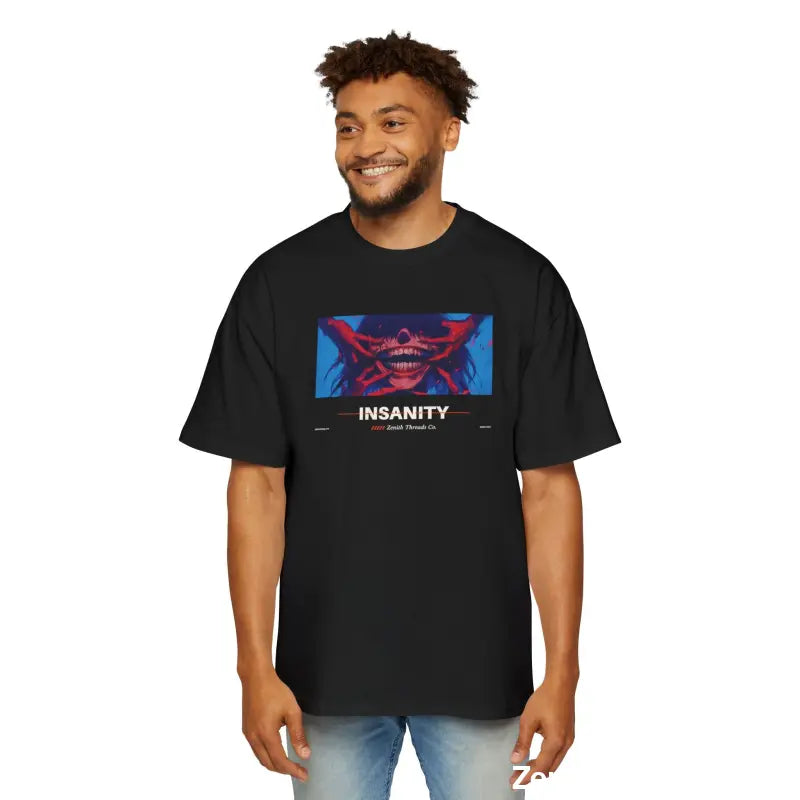 Grinning Torment Oversized Graphic Tee – Heavyweight Comfort & Streetwear Style - Black / S - T-Shirt