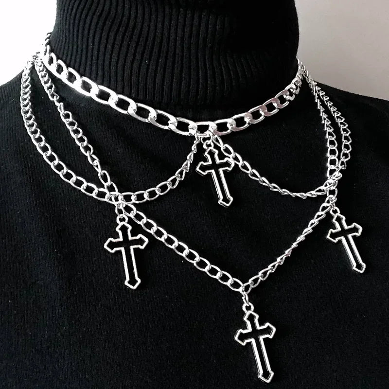 Grunge cross pendant necklace for gothic streetwear By Zenith Threads Co. Free shipping