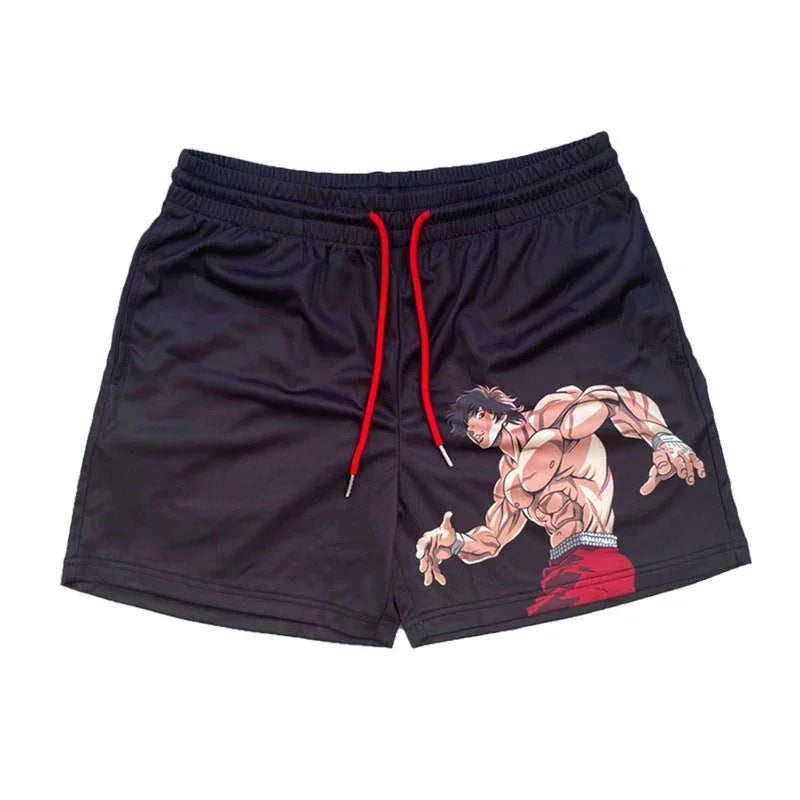 Black athletic shorts featuring an anime character, ideal for Ippo summer gym activities