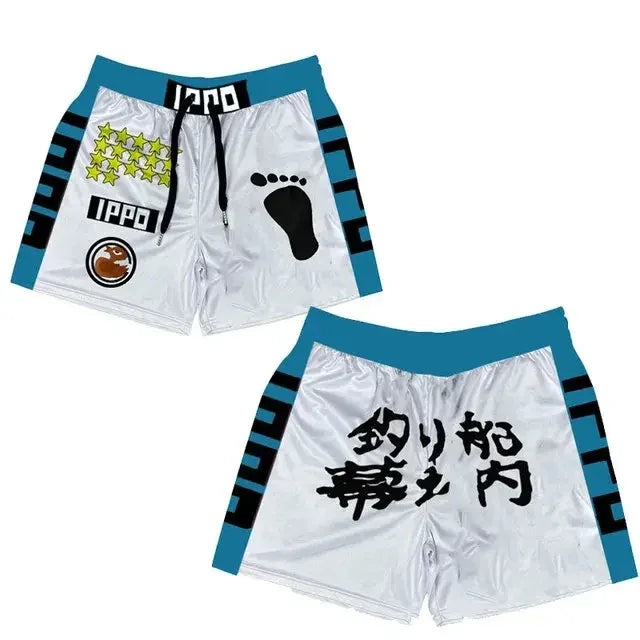 Boxing shorts featuring Japanese characters from Ippo summer gym quick drying streetwear