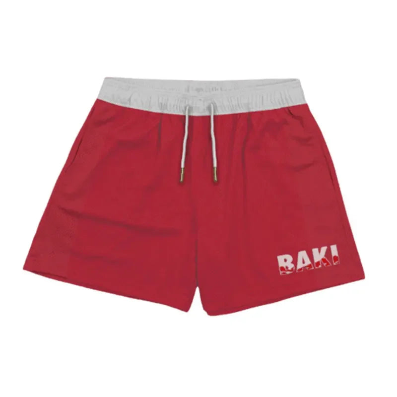 Red and gray athletic shorts from Ippo Summer Gym, featuring quick drying performance