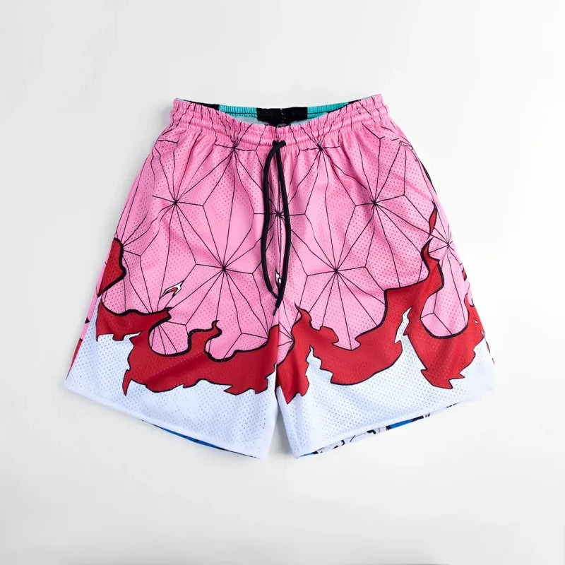 Pink geometric patterned Ippo summer gym shorts, quick drying for streetwear athletes