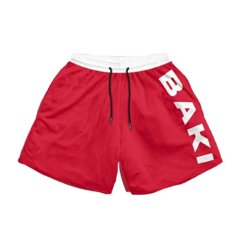 Red athletic shorts with a white waistband, ideal for Ippo summer gym quick drying activities