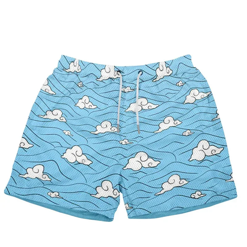 Blue cloud-patterned swim trunks from Ippo Summer Gym, ideal quick drying summer gym shorts