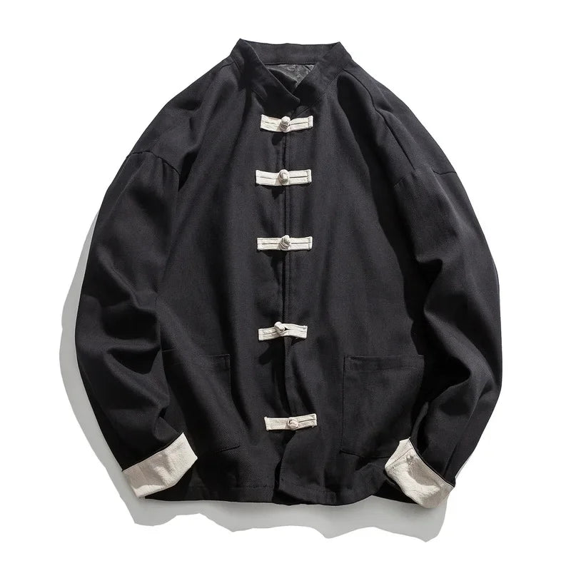 Black martial arts jacket in Timeless Chinese Style inspired by Tang Dynasty fashion