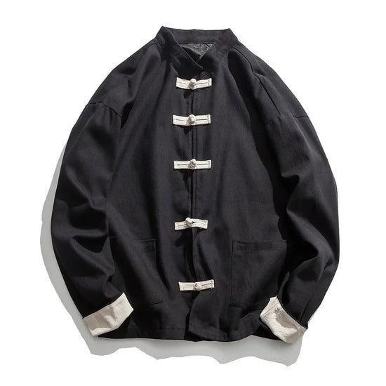 Black martial arts jacket in Timeless Chinese Style inspired by Tang Dynasty fashion