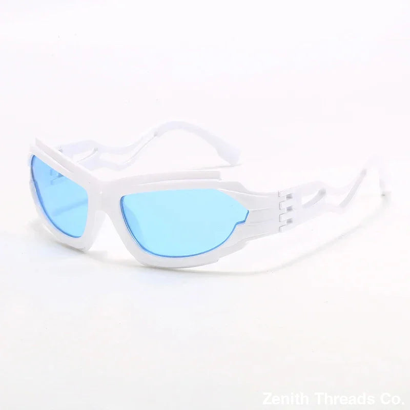 Hollow Style S-shaped Sunglasses - white blue - Sunglasses