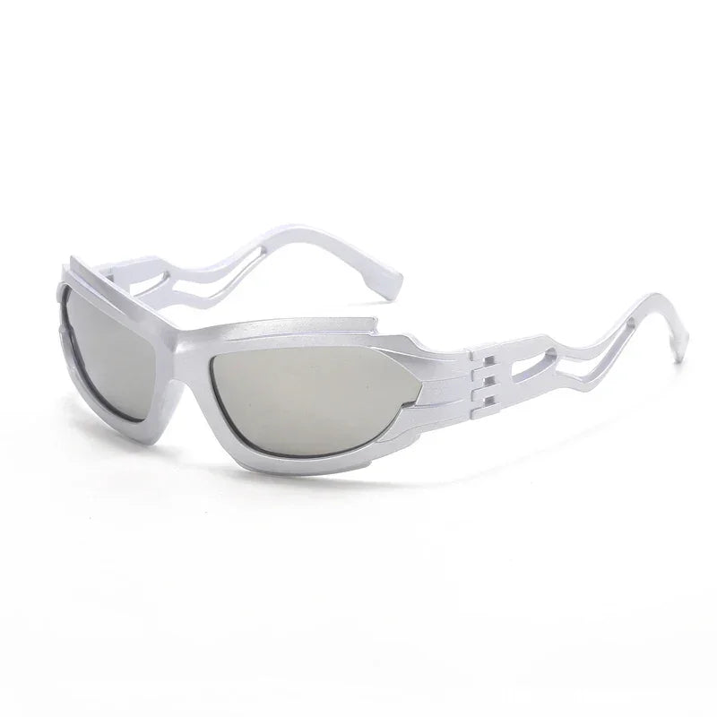 Hollow Style S-shaped Sunglasses - silver grey - Sunglasses