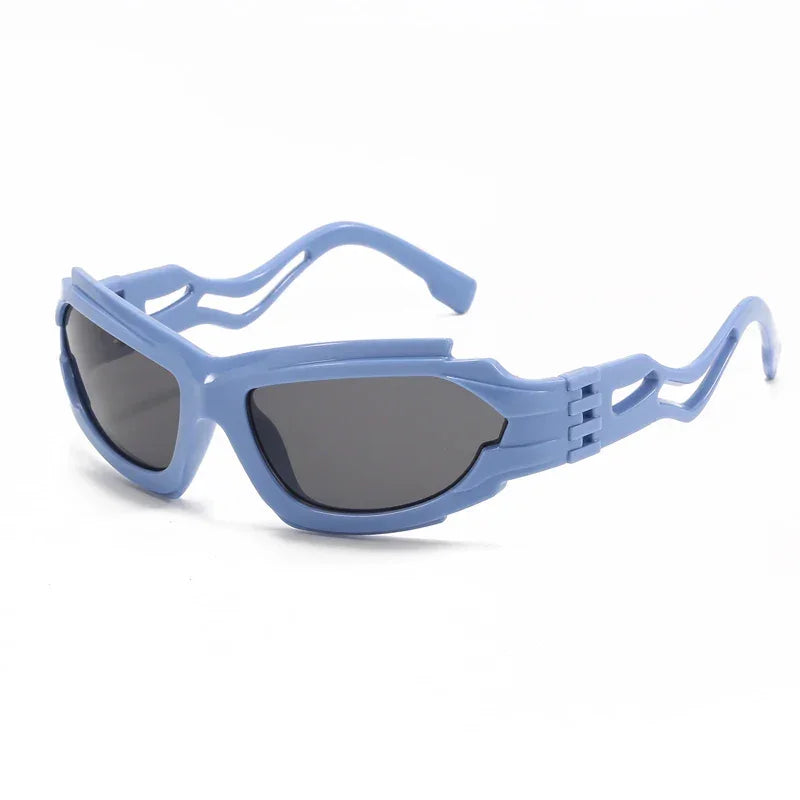 Hollow Style S-shaped Sunglasses - blue grey - Sunglasses