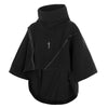 Black high-neck poncho with zipper detail in Futuristic irregular techwear functional hoodie