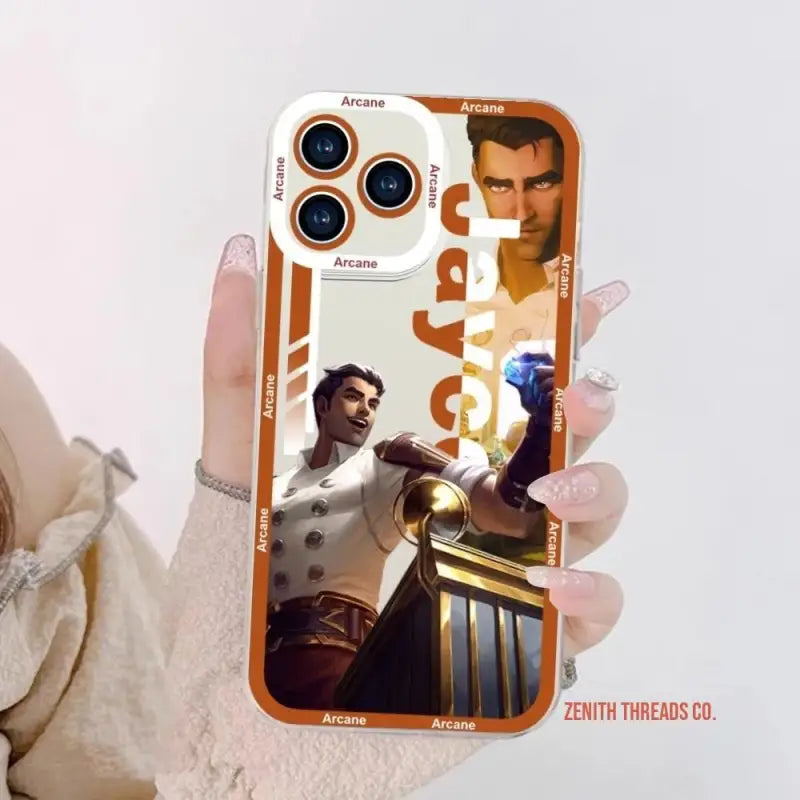 IPhone case featuring artistic brown and white design elements with three camera cutouts.