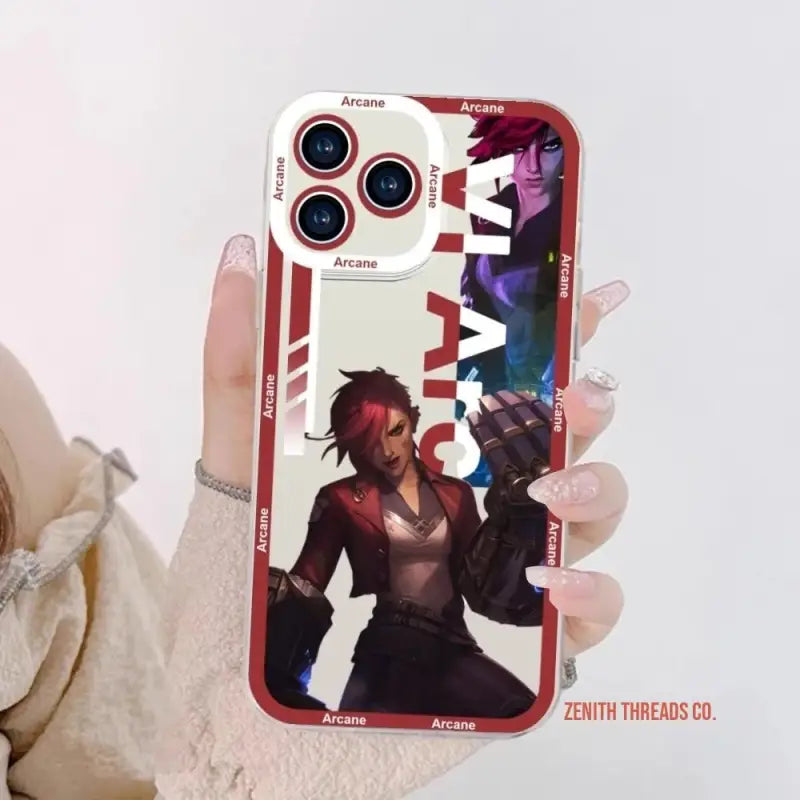 IPhone case featuring anime-style artwork with a red and white color scheme.