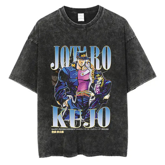 Jotaro Kujo Jojo’s Bizarre Adventure Washed Tee | Black / s | Anime Streetwear