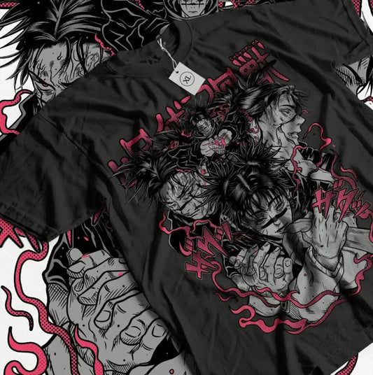 Black graphic t-shirt featuring Jujutsu Kaisen Choso design for anime enthusiasts