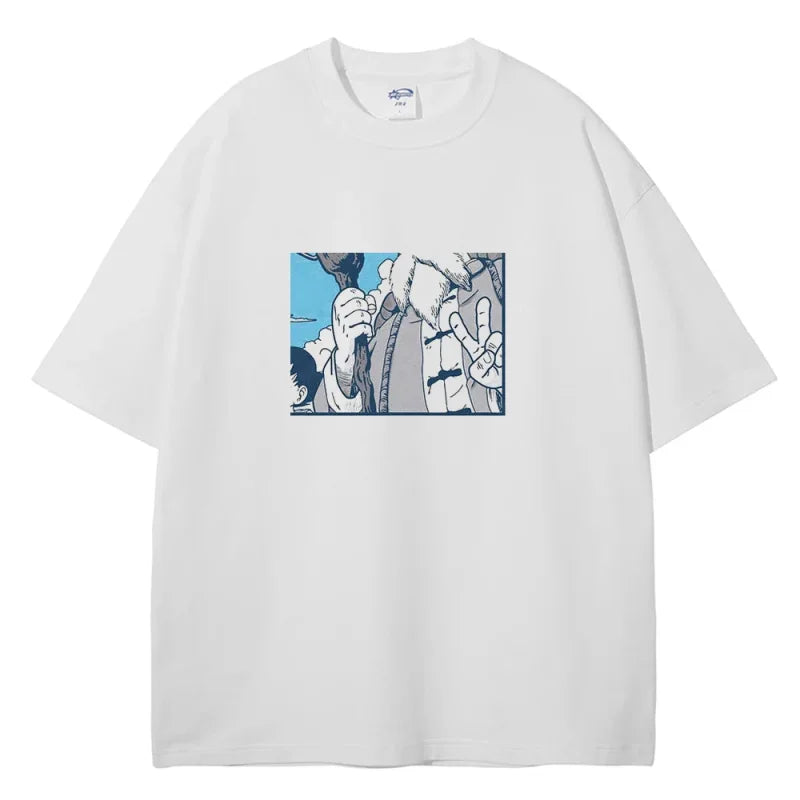 White Jujutsu Kaisen graphic tee featuring cartoon-inspired headshot design