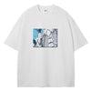 White Jujutsu Kaisen graphic tee featuring cartoon-inspired headshot design