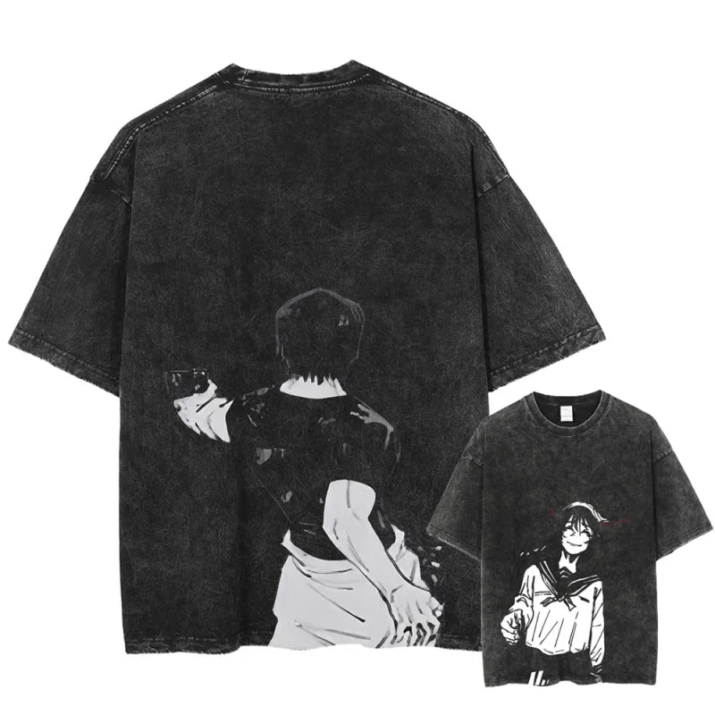 Black graphic t-shirts featuring Jujutsu Kaisen print inspired designs for anime fans