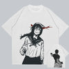 White Jujutsu Kaisen graphic tee featuring an anime girl headshot print inspired design