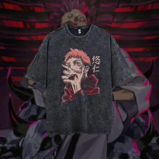 Jujutsu Kaisen Monochrome Tee – Black & White Anime Streetwear T-shirt by Free Shipping