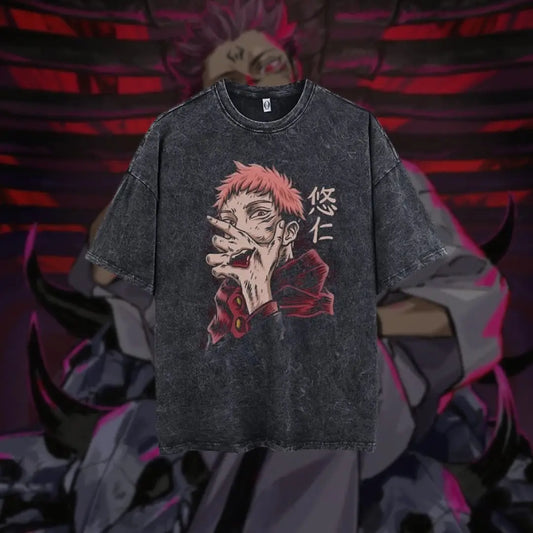 Jujutsu Kaisen Monochrome Tee – Black & White Anime Streetwear T-shirt by Free Shipping