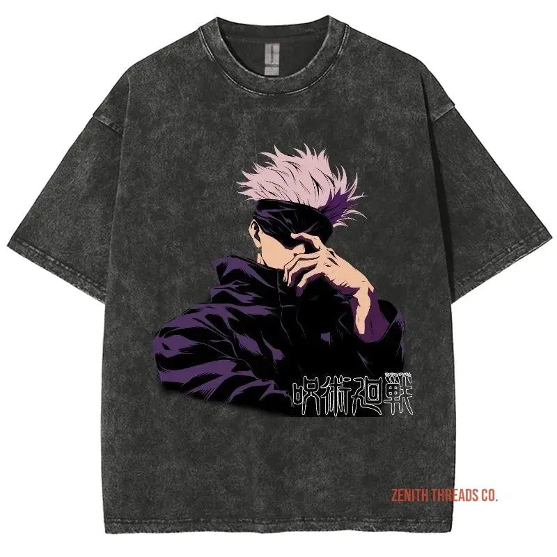 Black t-shirt featuring an anime character design with pink hair and purple clothing.