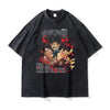 Black graphic t-shirt featuring Jujutsu Kaisen anime, ideal finished goods for all ages