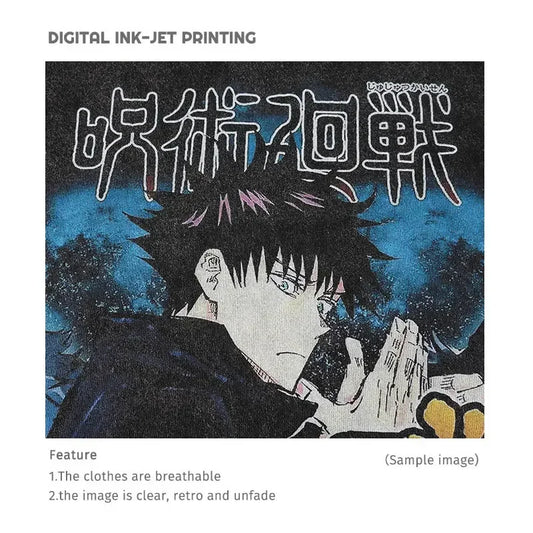 Anime-style graphic tee featuring Jujutsu Kaisen, ideal finished goods for anime fans