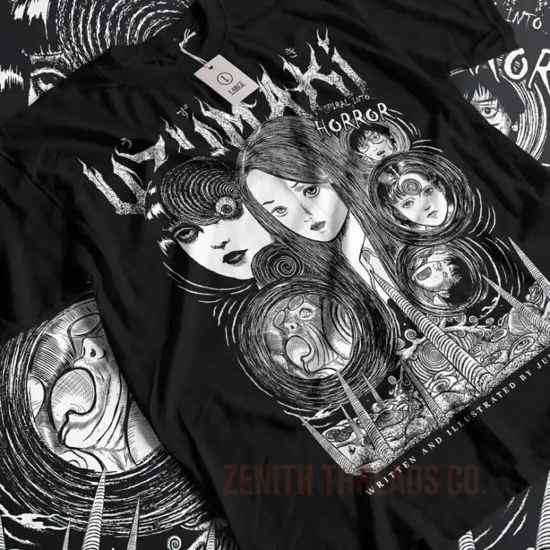 Black t-shirt with gothic horror-style artwork featuring ethereal female figures in a swirling monochromatic design.