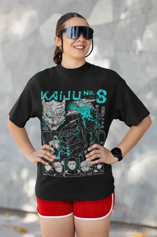 Black t-shirt featuring a wolf and kanji design in turquoise ink.