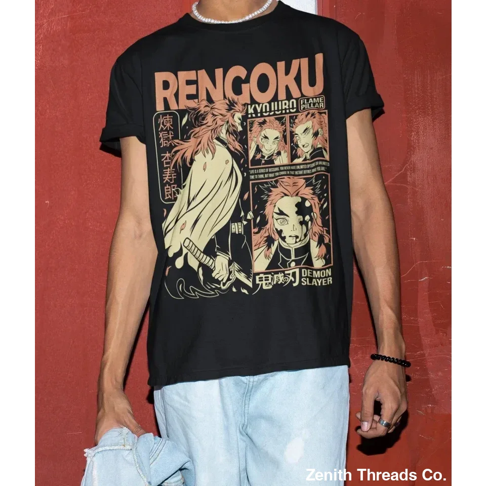 Kyojuro Rengoku Demon Slayer Graphic Tee - Black / 2XL - Graphic Tee