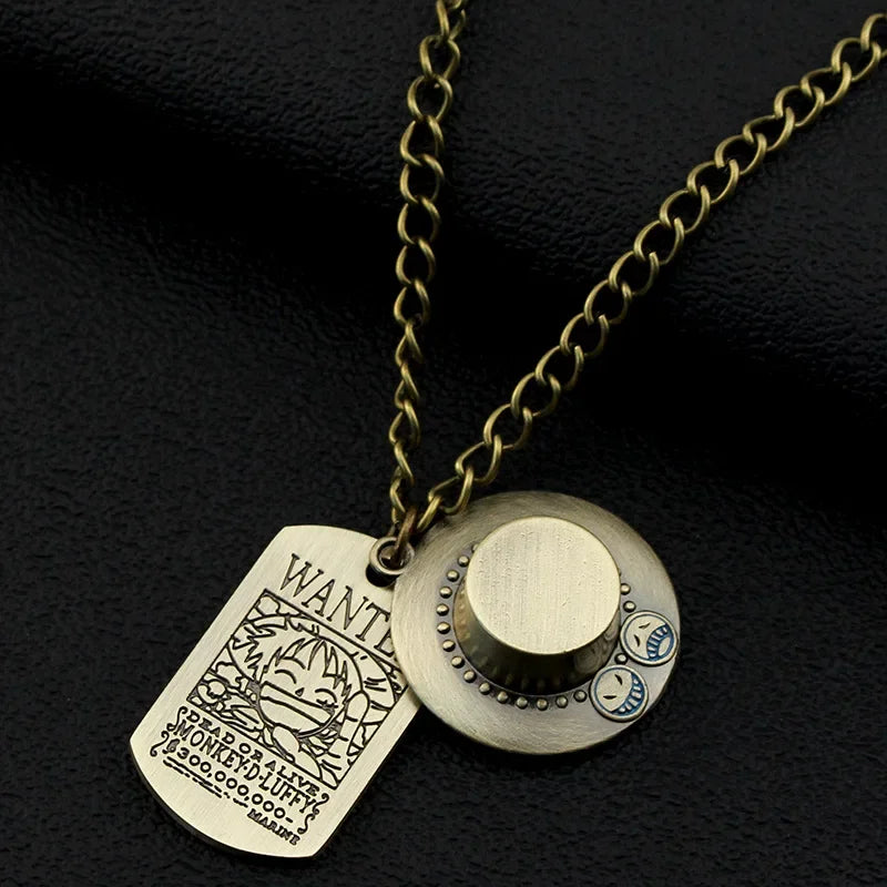 Bronze Luffy One Piece dog tag necklace for anime fans, perfect for ages 14 and up