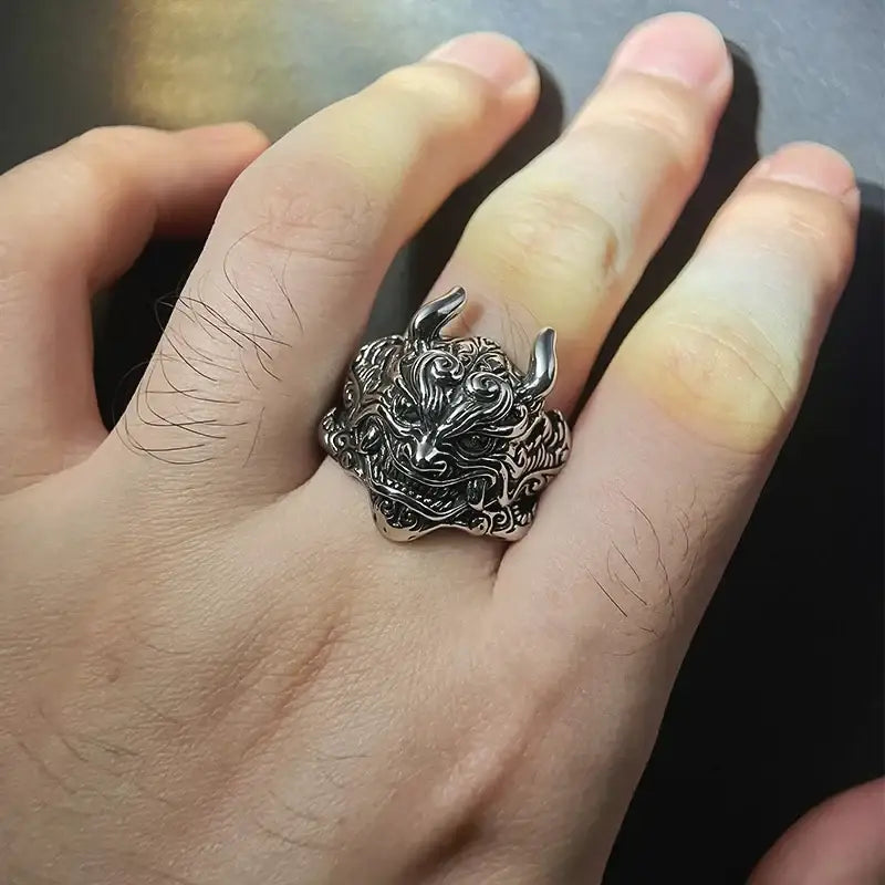 Mahakala Mask Ring | Demonic Silver / Resizable | Accessories