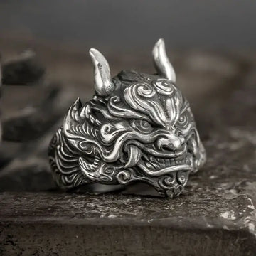 Mahakala Mask Ring | Demonic Silver / Resizable | Accessories