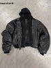 Mauroicardi oversized black thickened leather bomber jacket with hood for stylish comfort