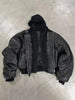 Black thickened leather bomber jacket with attached hoodie by Mauroicardi oversized black