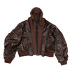 Brown leather bomber jacket with hood from Mauroicardi oversized black thickened leather